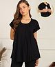 Zelena Viscose Half Sleeves Solid Extra Stretchable Maternity Top With Concealed Zipper Nursing Access - Black