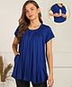 Zelena Viscose Half Sleeves Solid Extra Stretchable Maternity Top With Concealed Zipper Nursing Access - Blue