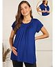Zelena Viscose Half Sleeves Solid Extra Stretchable Maternity Top With Concealed Zipper Nursing Access - Blue