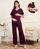 Zelena Viscose Half Sleeves Extra Stretchable Solid Top & Pajama - Burgundy