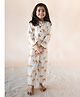 KLINGARU Cotton Woven Full Sleeves Cheetahs Printed Night Suit - White