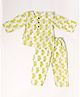 KLINGARU Cotton Woven Full Sleeves Cats Printed Night Suit - White
