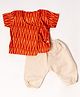KLINGARU Half Sleeves Ikat Printed Kurta With Pyjama Set - Orange