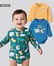 Babyhug 100% Cotton Full Sleeves Onesies Animal Print Pack of 3 -Blue & Yellow