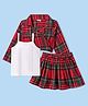 Babyhug Cotton Knit Full Sleeves Checkered Collared Top Skirt & Vest - Red