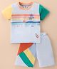 ToffyHouse 100% Cotton Knit Half Sleeves Cut & Sew T-Shirt & Shorts Set with Beach Theme Print - Light Blue