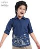 Arias Cotton Poplin Woven Full Sleeves Front & Back Printed Shirt - Navy Blue