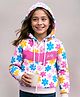 Pine Kids Cotton Knit Full Sleeves Hooded Sweat Jacket With Floral & Text Print - White
