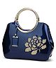 SYGA Women's Glossy Patent Leather Handbag With Flower Design (Dark Blue)