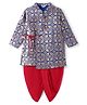 Earthy Touch Woven Full Sleeves Brocade Printed Kurta Dhoti Set - Blue & Red