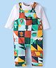 Babyhug Single Jersey Knit Full Sleeves Solid T-Shirt & Dungaree Style Romper with Jungle Theme Print - White & Green