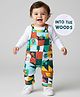 Babyhug Single Jersey Knit Full Sleeves Solid T-Shirt & Dungaree Style Romper with Jungle Theme Print - White & Green