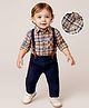 Babyoye Cotton Woven Full Sleeves Checkered Shirt with Suspender & Solid Trouser Set - Black & Tan
