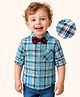 Babyoye 100% Cotton Woven Full Sleeves Checks Shirt With Bow - Blue