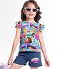 Ollington St. Disney Single Jersey Knit Cap Sleeves Top & Denim Shorts Set With Disney Princess Print - Multicolor
