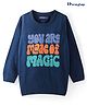 Honeyhap Knitted Full Sleeves Pullover Sweater With Text Design - Navy Blue