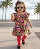 Babyhug Cotton Woven Floral Printed Fit & Flare Frock With Legging - Red