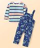 Babyhug Single Jersey Knit Full Sleeves Striped  T-Shirt & Dino Printed  Dungaree - Navy Blue