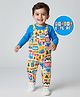 Babyhug Single Jersey Knit Dungaree and Full Sleeves T-Shirt Set with Teddy Print - Yellow & Royal Blue