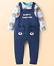 Babyhug Single Jersey Knit Dungaree & Full Sleeves T-Shirt With Teddy Bear Print - Navy Blue
