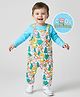 Babyhug Single Jersey Knit Full Sleeves Text & Animal Printed T-Shirt & Dungaree - Light Blue