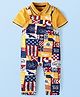 Babyhug Single Jersey Knit Half Sleeves Solid T-Shirt & Dungaree Style Romper with Flags  Print - Yellow & Blue