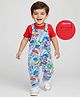Babyhug Single Jersey Knit Half Sleeves Solid T-Shirt & Stamp Printed Dungaree - Red