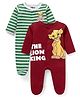 Babyhug Disney Interlock Knit Full Sleeves Sleep Suits With Stripes & Lion King Graphics Pack Of 2 - Maroon & Green