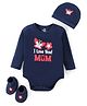 Doodle Poodle Cotton Knit Full Sleeves Floral & Text Printed Onesie With Cap & Booties - Navy Peony