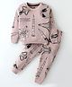 Fido Looper Knit Full Sleeves T-Shirt & Lounge Pants Set With Space Shuttles Print - Lilac
