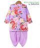 Babyoye Woven   Full Sleeves Floral Printed Kurta Dhoti Set - Lilac