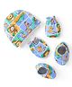 Babyhug 100% Cotton Interlock Knit Animal Printed Cap Mittens & Booties Set - Blue