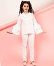 ISHTI Half Layered Bell Sleeves Ribbed & Frill Detailed Solid Top & Pant Set - White