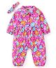 Babyhug 100% Cotton Interlock Full Sleeves Floral Printed Romper with Hairband & Bow Applique - Dark Pink