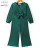 Arias Knitted Full Peasant Sleeves Fit and Flare Jumpsuits With Bow Applique & Ribbed Design - Green
