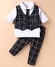 Child World Cotton Knit Full Sleeves Checkered 3 Piece Party Suit With Tie - Navy Blue
