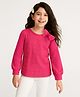 Arias Cotton Knit Full Sleeves Tops With Rhinestones & Bow Detailing - Dark Pink
