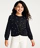 Arias Cotton Knit Stretch Full Sleeve Top Front Twist Tie-up With Pearl Embellishment - Black