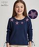 Arias Cotton Stretch Ruched Full Sleeve Tops With Embellished Rhinestone - Navy Blue