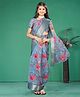 SHRITHI Fashion Fab Organza Half Sleeves Floral Printed Ready To Wear Saree - Blue
