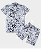 CAVIO Cotton Half Sleeves Marble Printed Shirt With Coordinating Shorts Set - Grey