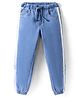 Babyhug Full Length Washed Denim Jogger With Tape & Stretch - Blue