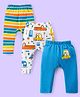 Babyhug Interlock Knit Full Length Diaper Leggings Vehicle & Animals  Print Pack of 3 - Blue & White