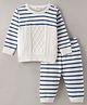 Bonfino 100% Cotton Knit Full Sleeves Striped Sweater & Joggers Winter Wear Suit - White & Blue