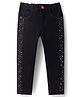 Babyhug Full Length Washed Denim Jeans With Glitter Print & Stretch - Black