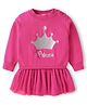 Babyhug Knitted Overlapped Woollen Dress with Text Embroidery - Dark Pink