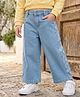 Babyhug Denim Full Length Washed Jeans With Stretch & Heart Print - Blue