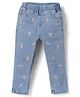 Babyhug Full Length Washed Denim Jeans with Stretch & Floral Embroidery - Light Blue