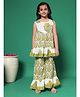 READIPRINT Cotton Sleeveless Floral & Leaves Printed Kurta & Sharara - Green
