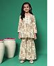 READIPRINT Three Fourth Sleeves Abstract Printed & Lace Detailed Coordinating Kurta Sharara Set - Beige